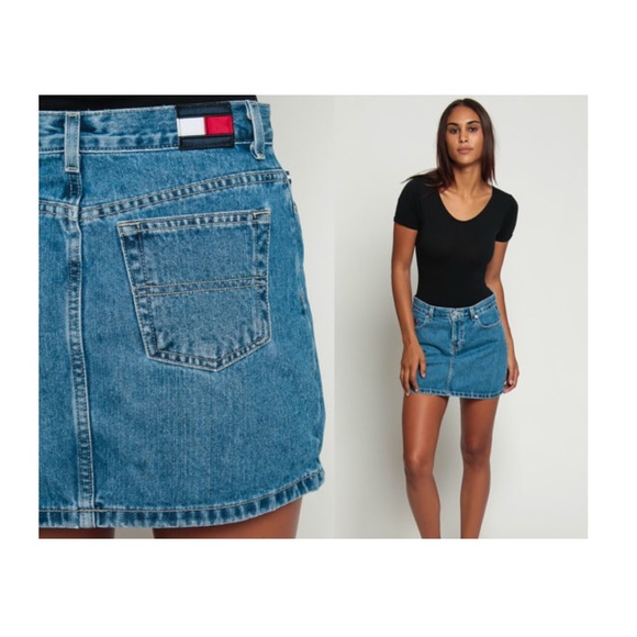 Tommy Hilfiger Dresses & Skirts - VTG Tommy Hilfiger Logo Dark Denim Jean Mini Skirt
